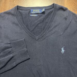 Polo Ralph Lauren Sweater Mens XL Navy V Neck Pima Cotton Jumper‎ Sweatshirt